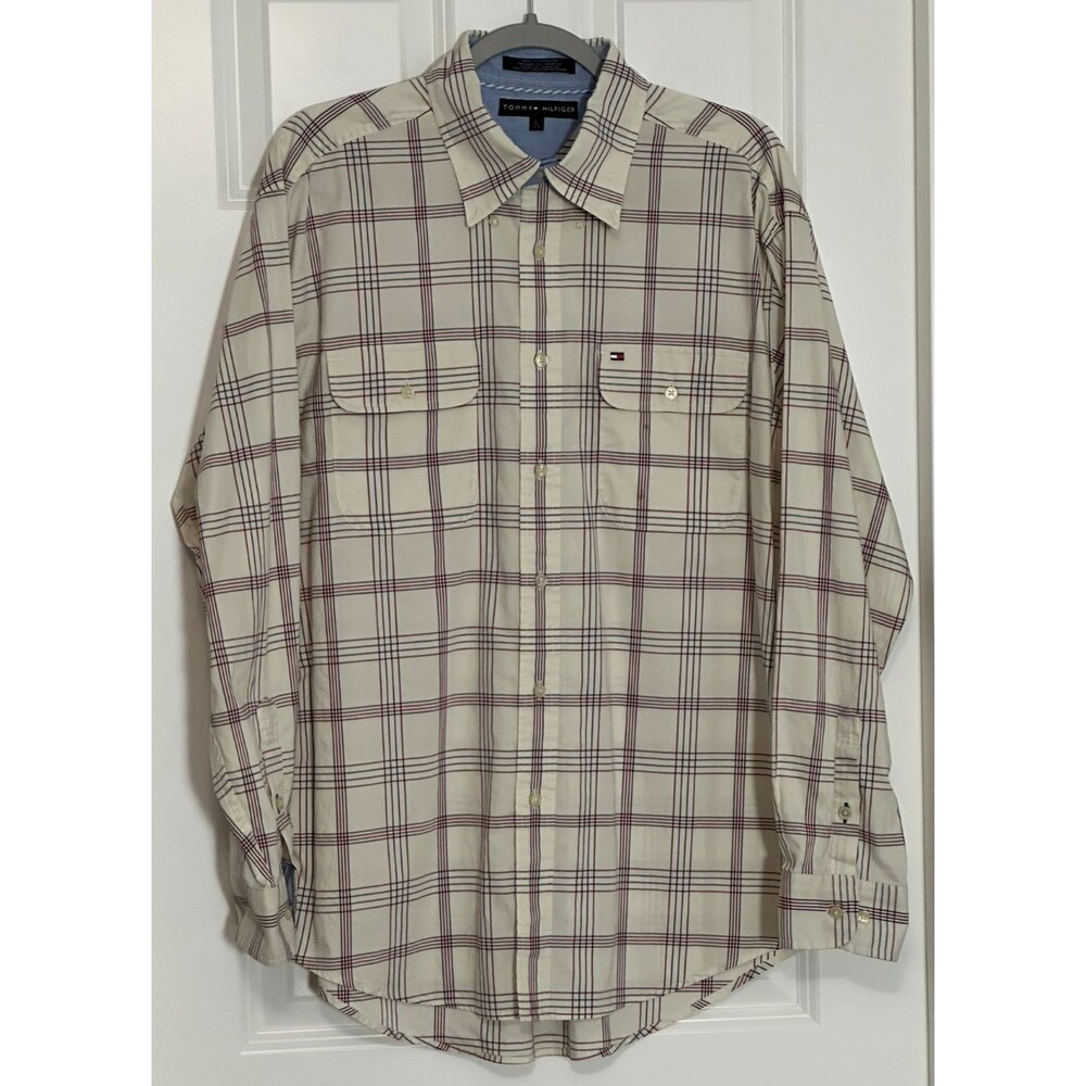 Tommy Hilfiger Plaid Button Down Shirt Mens Large‎ L Long Sleeve Cotton Classic
